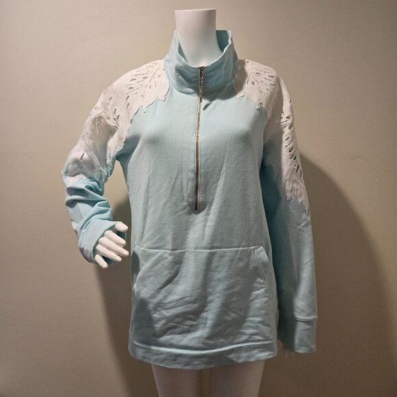 Lilly Pulitzer Tops - Lilly Pulitzer Cabella Cutout Popover Sweatshirt Light Blue XL